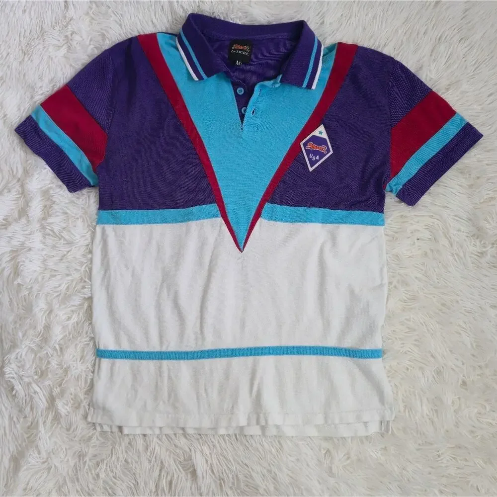 Le Tigre USA Men's Retro Purple And Blue Polo Shirt Medium - Picture 10 of 10